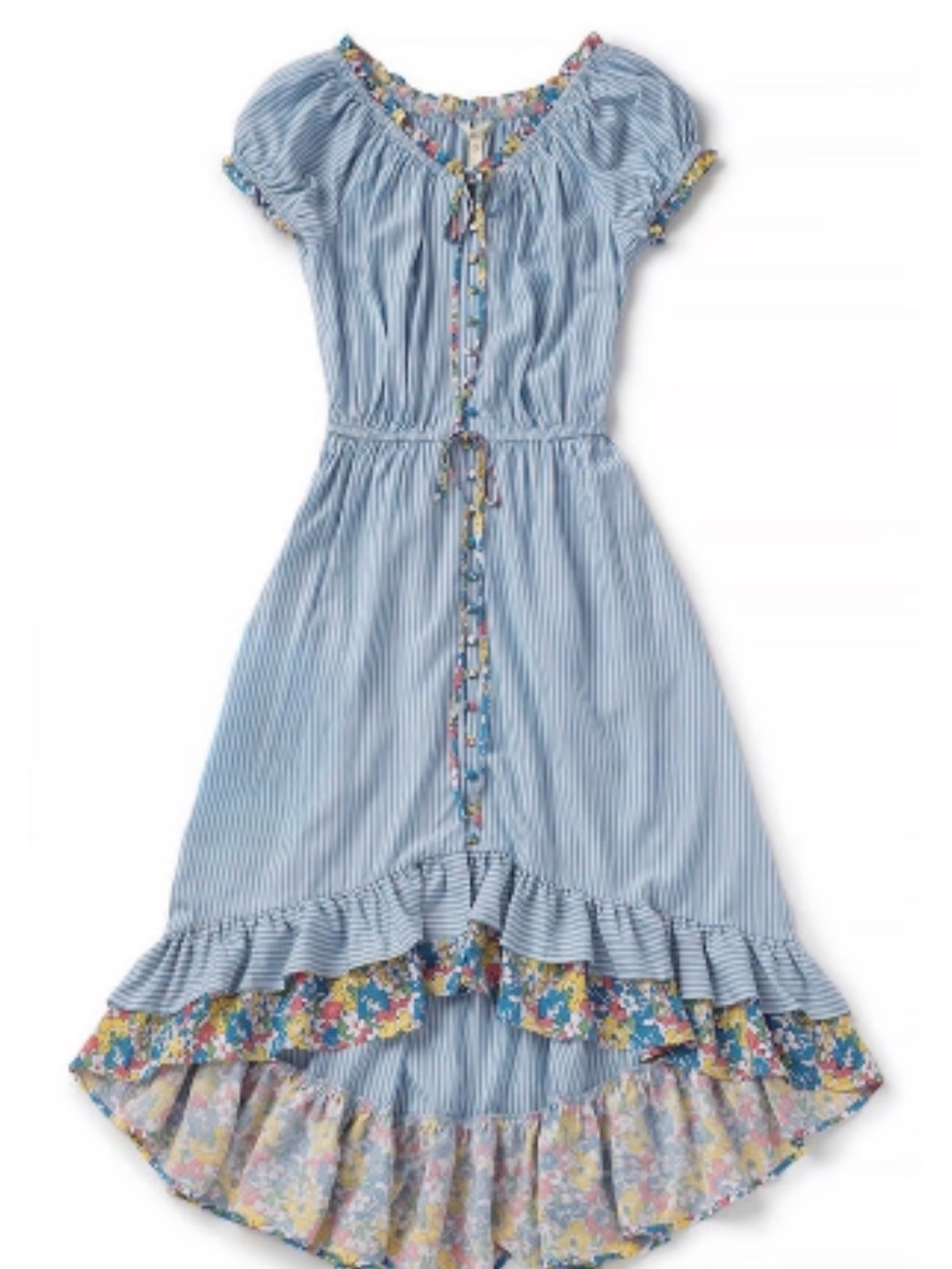 Matilda Jane Blue Striped High-Low Dress with Floral Trim